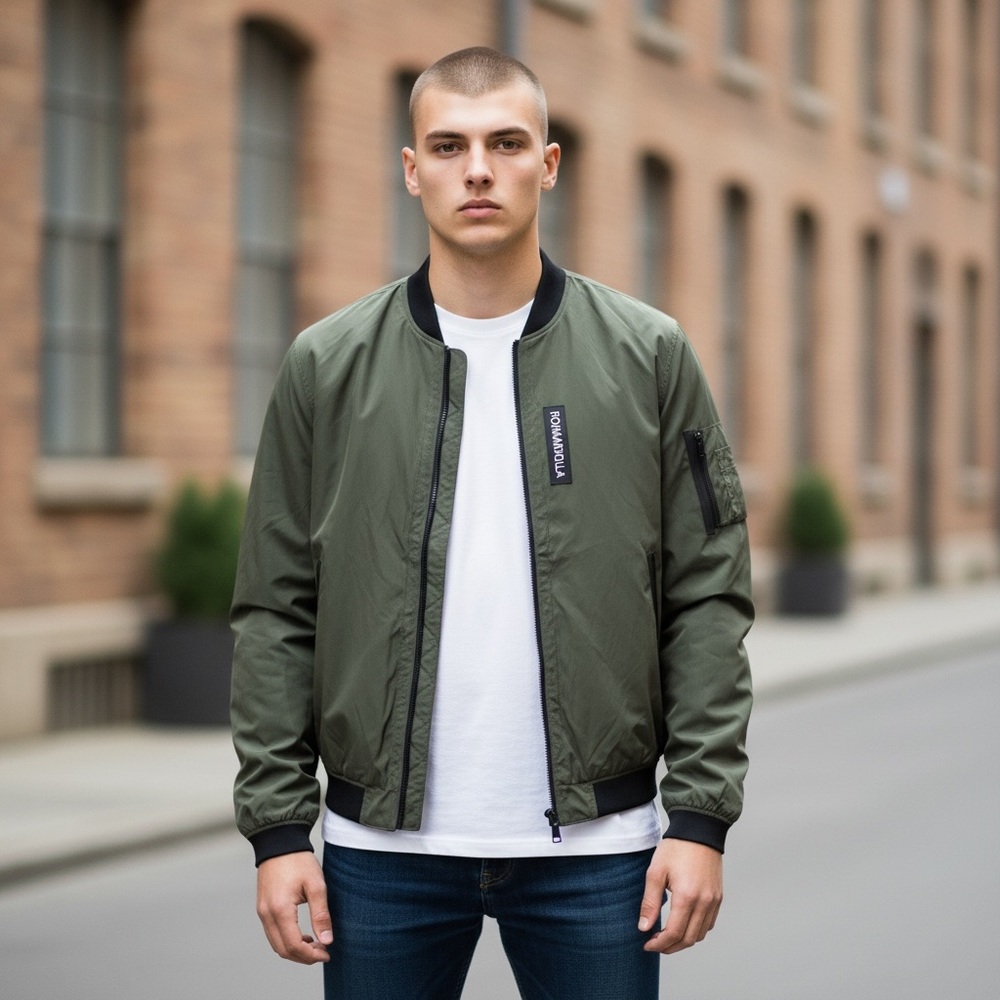 Rokka & Rolla Men’s Lightweight Bomber Jacket Olive‎ Green Zip Up Size Large